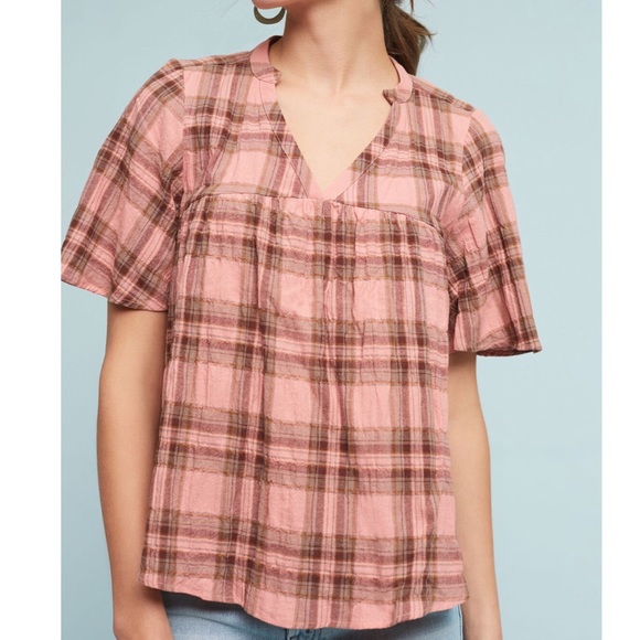 Anthropologie Tops - Anthropologie Sz M Plaid V-Neck Top by Tylho EUC